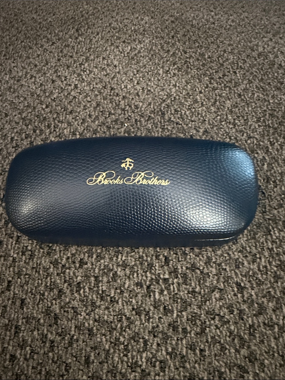 Brooks Brothers Navy and Gold Hard Shell Eyeglass Case with cleaning cloth